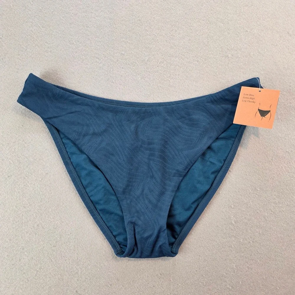 Shade & Shore XL Teal Blue Low Rise Extra High Leg Cheeky Swimsuit Bottom‎ NEW